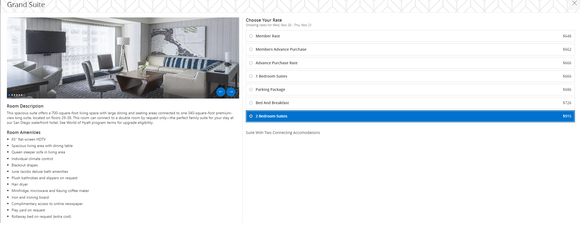 example 2BR rate (multiple rooms) vs. Hyatt Place/House which has 2BR options as single reservation