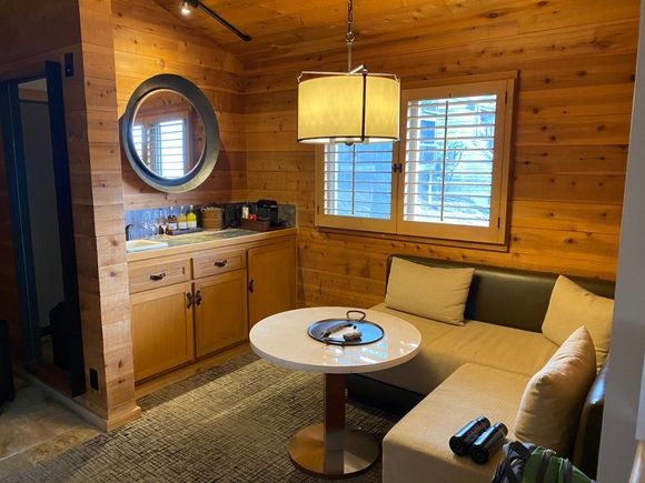 Sitting area with the fridge and snack drawer
