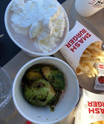 The sprouts were huge and surprisingly good, al dente, not mushy at all, but not exactly “crispy” as the menu claims. 