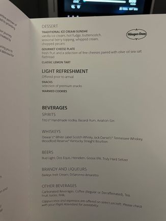 Flagship J LAX BOS Menu