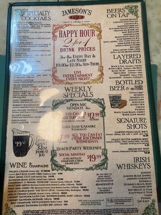 Jameson’s Pub menu