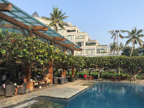 Seating next to the pool