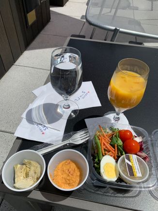 My lunch! The red pepper hummus dip and marinated artichokes were actually quite good!