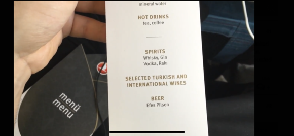 Here’s the drinks menu in Economy 