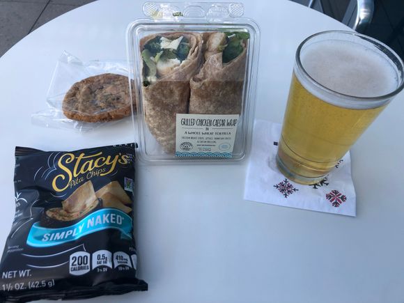 
For the most part the food selection hasn’t improved. If you want your carbohydrate fix this is the place to get it.

I had the Caesar salad wrap, a cold brew and a chocolate chip cookie. I didn’t end up eating the pita chips. 
