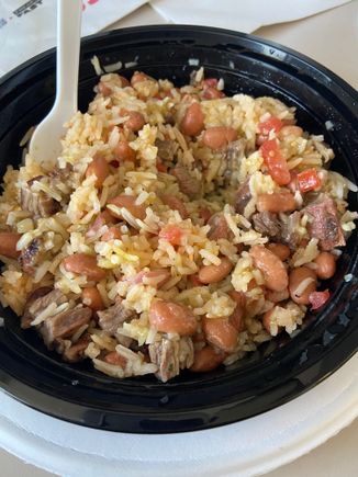 Carne asada burrito bowl with salsa verde.  Friends of mine make and deliver burritos once or twice a month. 