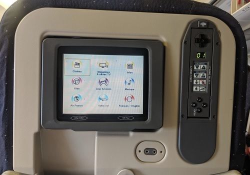Incredible in flight entertainment system with a roughly 6.1" screen. My phone (6") was almost the same diagonally.