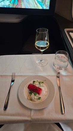 Amuse Bouche - Watermelon, Cucumber Feta. Delicious. 
