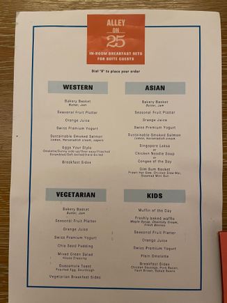 Andaz Singapore complimentary room service breakfast menu for Suite guests