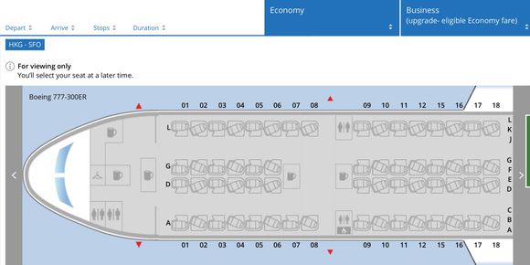 Search with GPU upgrade selected will not show C seatmap if R is not available and only shows lowest Y and Business Upgrade eligible columns. 