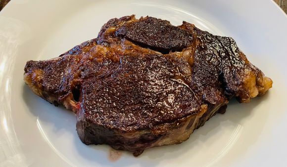 Reverse seared, prime ribeye. This counterbalances last night’s sashimi