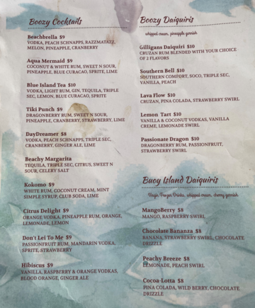 Poolside Drink Menu