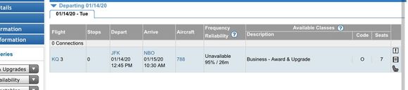7 award O class seats available 