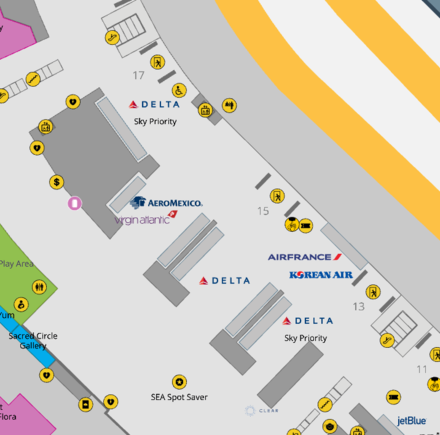 SEA airport map of DL checkin desk area