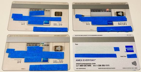 EveryDay card designs: top left - original, bottom left - contactless added, top right - new typeface, bottom right - new design