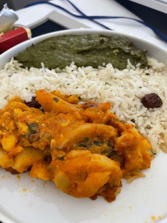 Indian Lunch - Palak Paneer and Spicy potatoes with rice