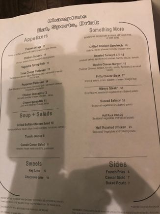 Dinner menu