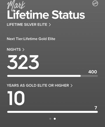 Now showing elite years at Marriott on mobile app