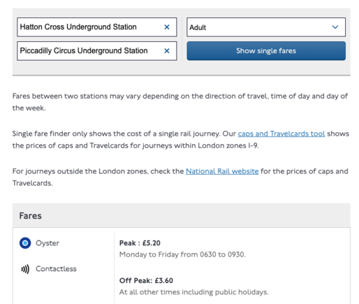 Single Fare Finder - Hatton Cross to London