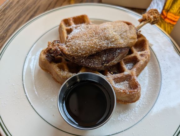 Crispy duck & waffle. Waffle was very floppy/soft, but the duck was good!