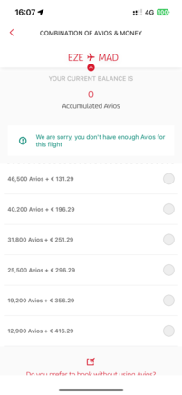 At Avios/cash combo, the new rate is displayed and enforced