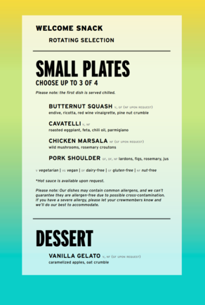Dinner menu