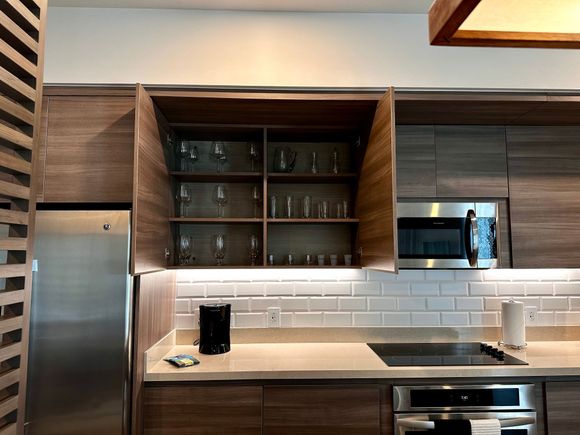 Glassware selection in the suite. 