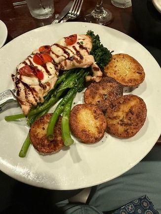 Pollo alla Griglia Caprese - with broccolini and roasted Yukon potatoes 