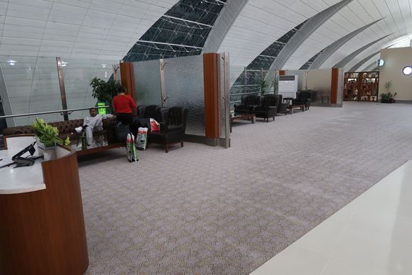 Seating area in the F lounge for F passengers.  As previously mentioned, it's 3 couches and 6 armchairs.