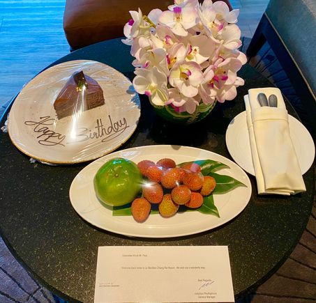 welcome fruit and birthday treat