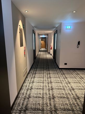 I did not hear any noise from the hallway. The doors seem quite solid.