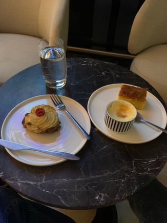 Went for the moussaka, baked custard and orange cake