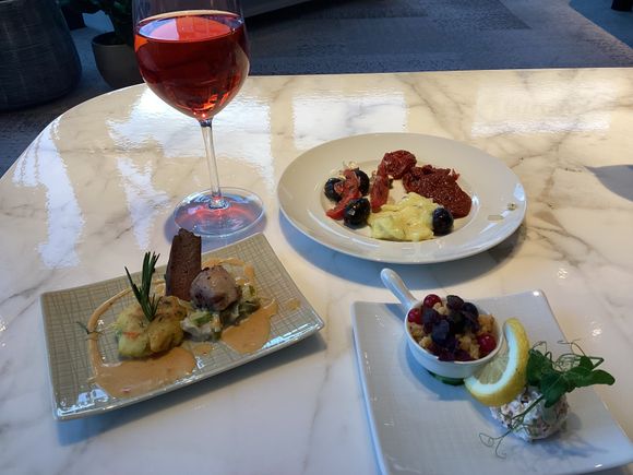 Canapés and salad, enough for dinner.