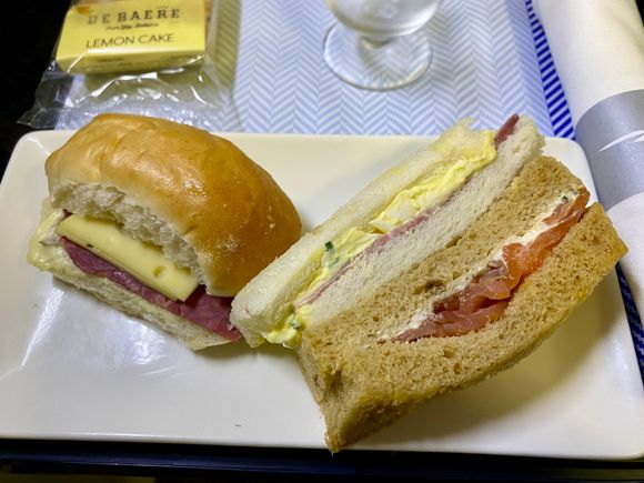 Afternoon snack: salt beef and pickle, ham and egg mayonnaise, smoked salmon and cream cheese