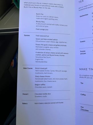 Apologies this is a little late - brunch menu for Gatwick to Orlando for November.  Highlight was the salmon starter.

Afternoon tea was the traditional sandwich, scone and tea