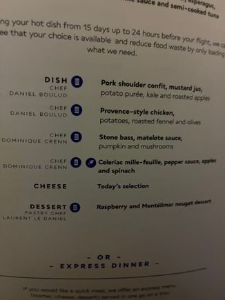 IAD-CDG 12/2. The pork confit dish was probably the best meal I’ve had on an airplane. My wife had the veg dish, said it was delicious. 

