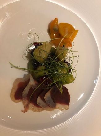 And happy to start the show with the new duck breast starter. Small but very nice!