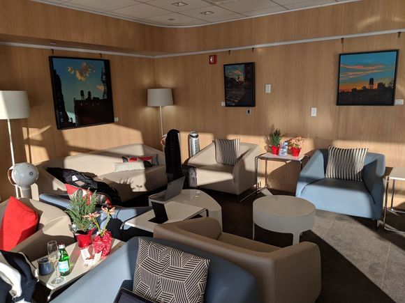 The lounging part of the private first class lounge in JFK.