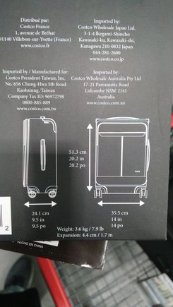 Kirkland dimensions. The height is a bit misleading since it doesn't include the wheels.