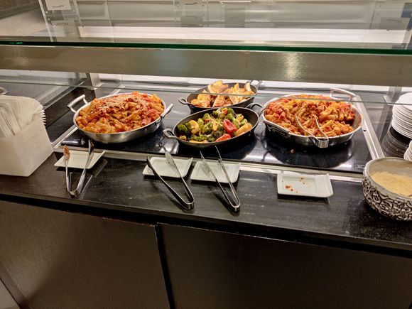 Lasagna, focaccia, and grilled veggies