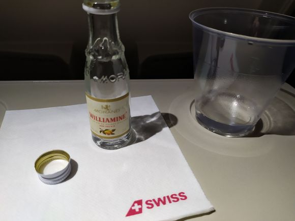 The Williamine schnapps that I bought on the plane, price CHF4.90