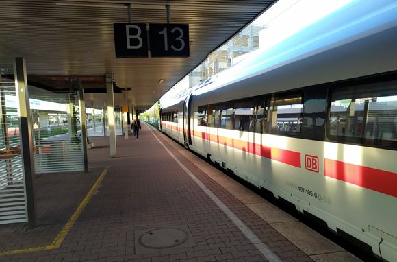 Leaving the ICE intercity express train on arrival at Duisburg Hauptbahnhof 