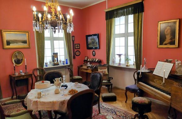 One of the rooms in the Silkeborg Museum with an interesting keyboard instrument a bit like a fortepiano 