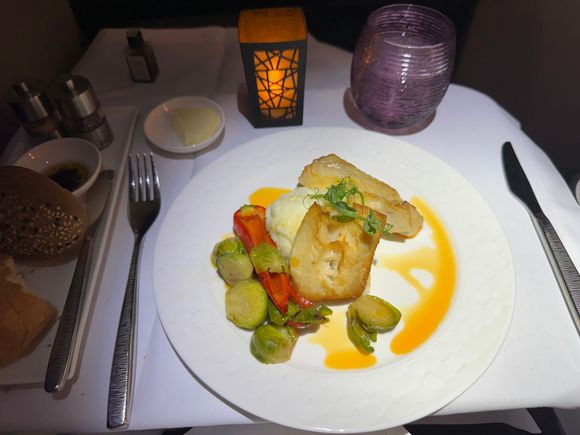 Seared black cod with bottarga oil - unfortunately the cod was overcooked and is a bit on the dry side