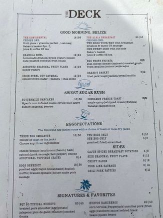 Breakfast menu