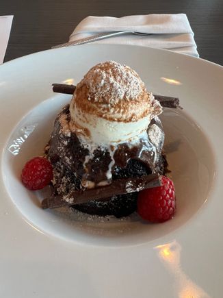 This was beautiful, although the underlying cake was a bit dry, not that it mattered since the ice cream and sauce made up for it