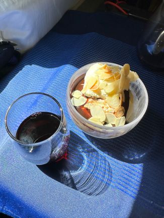 Sundae and a glass of Port