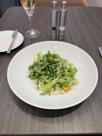 Salad with grilled squash on the bottom. Would get again: light, refreshing with salty/sweet vinaigrette dressing that wasn’t over powering.