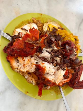 Nasi Kandar - popular roadside food. Rice, served with a curry sauce and various meat/egg/veg options. 