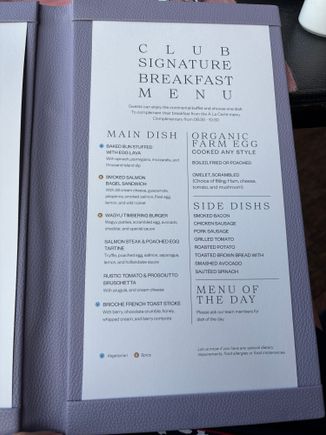 Breakfast Menu in the Lounge (A La Carte)